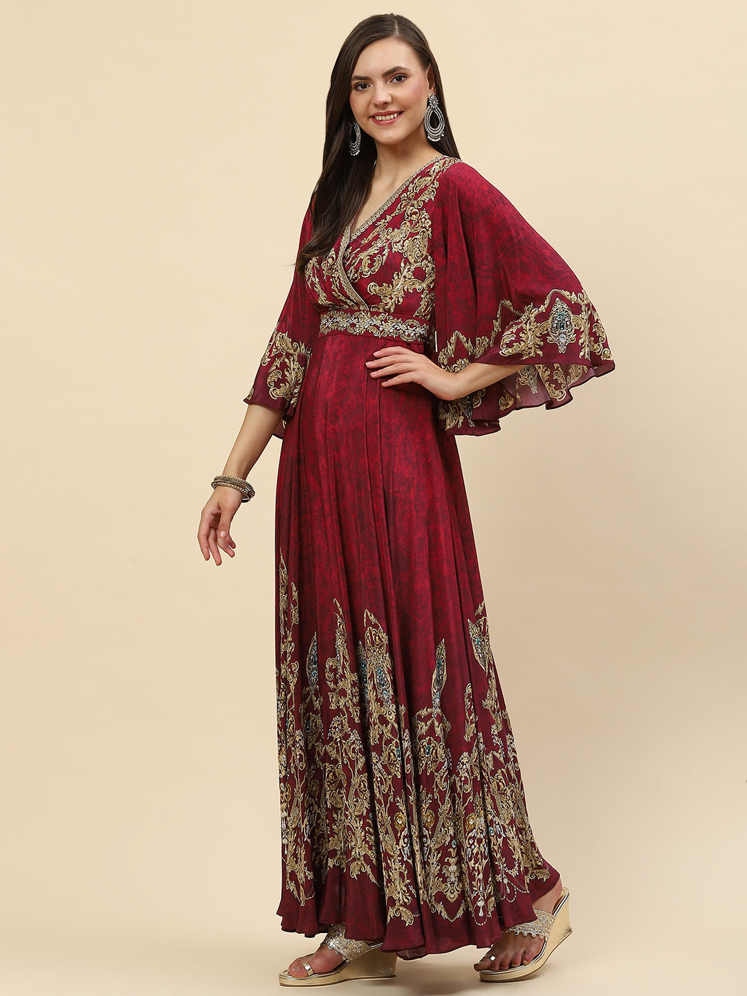 Digital Printed Crepe Gown Dress