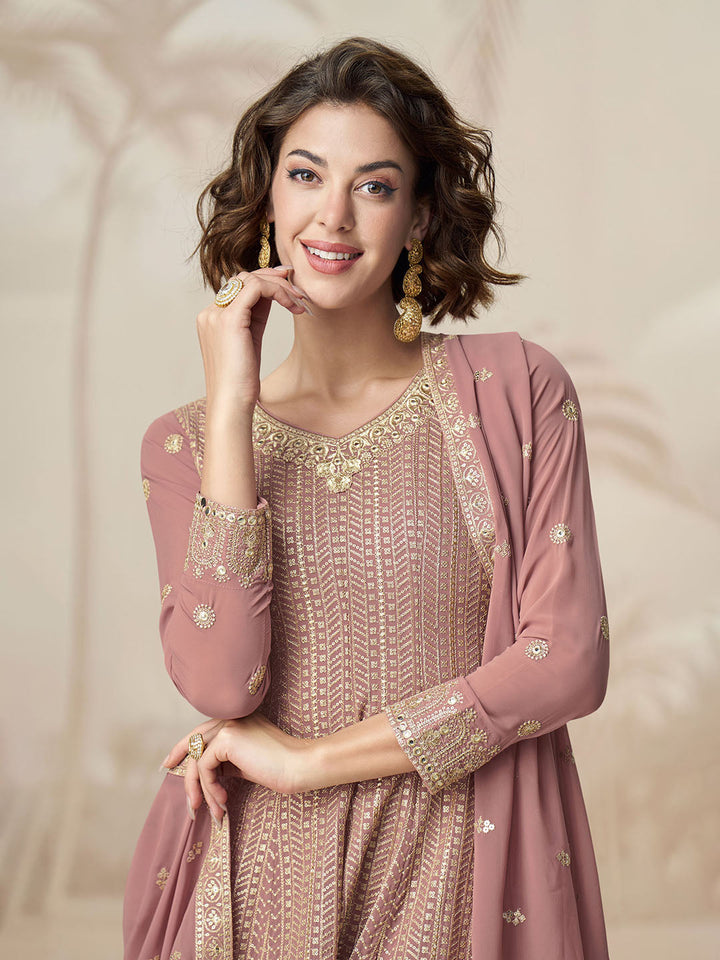 Embroidered Georgette Kurti With Sharara &amp; Dupatta