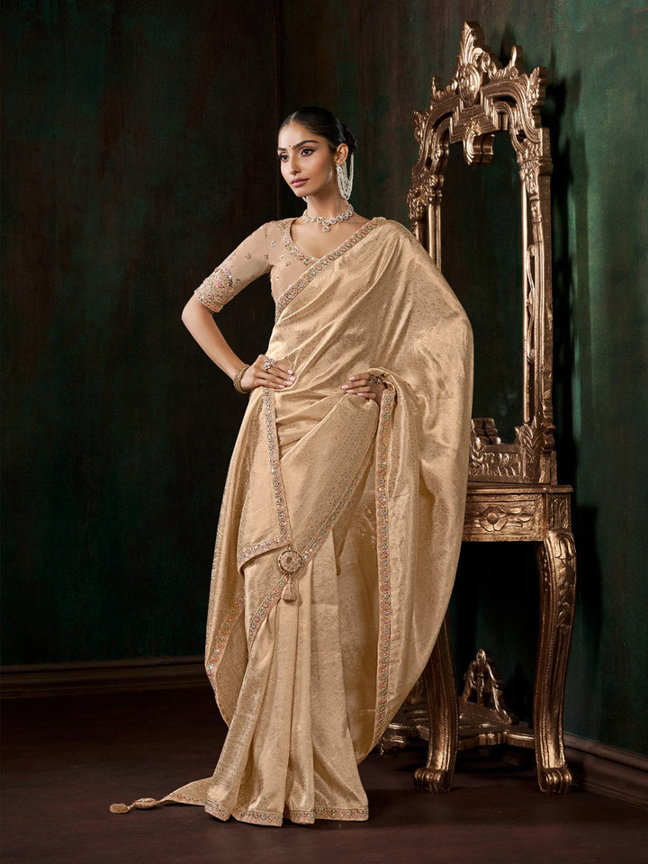 Woven Design &amp; Embroidered Border Art Silk Saree