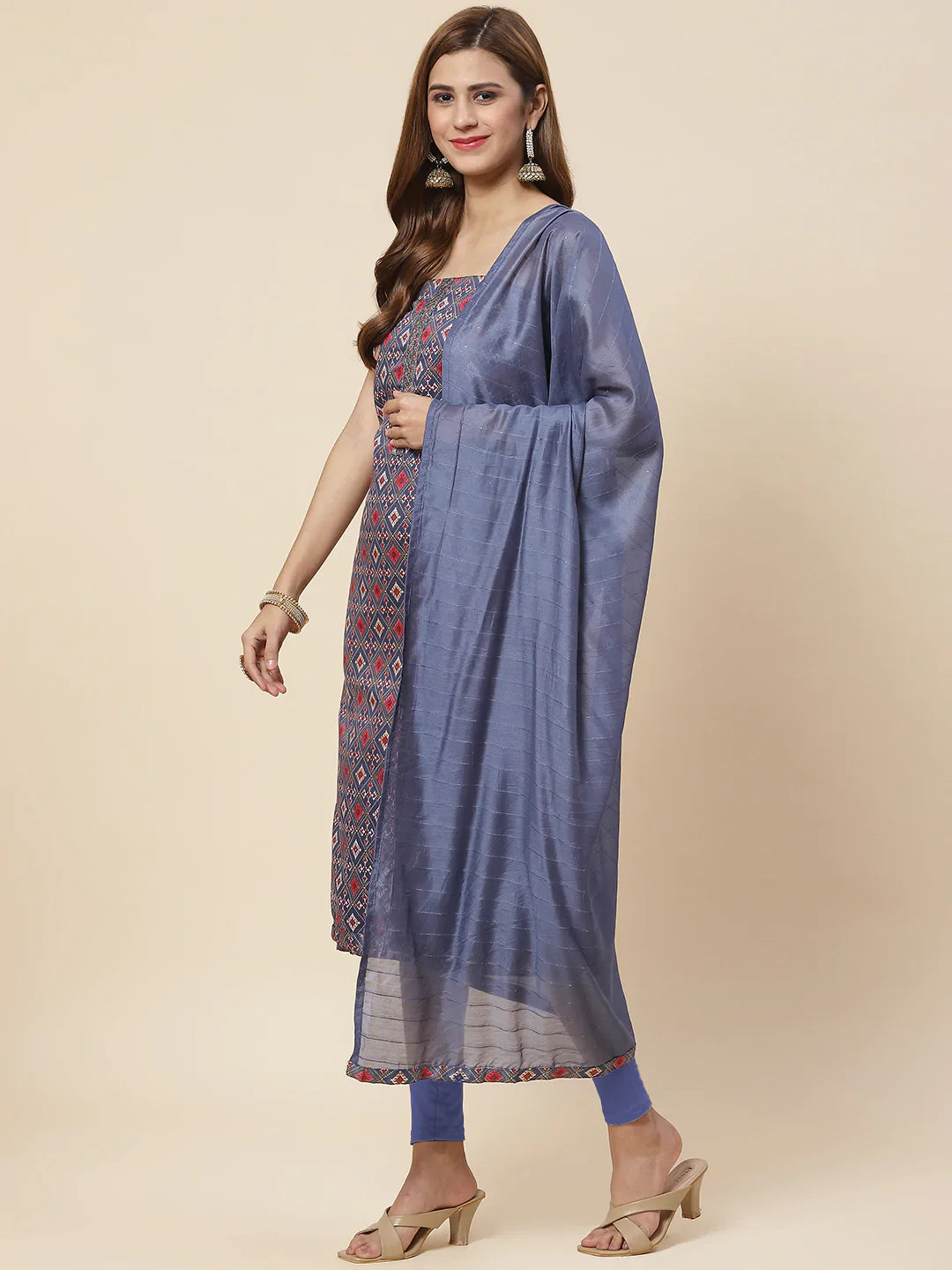 Printed Cotton Unstitched Suit Piece With Dupatta