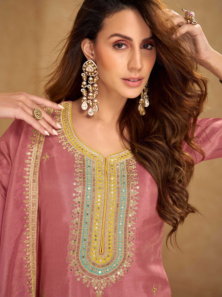 Embroidered Simmar Silk Kurta With Pant &amp; Dupatta