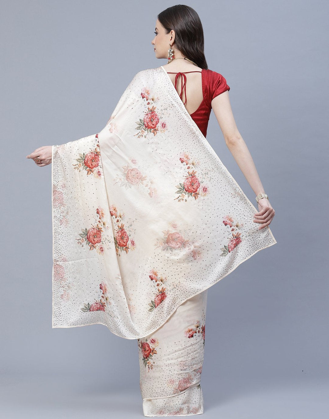 Digital Floral Printed Crepe Saree with Stone Work