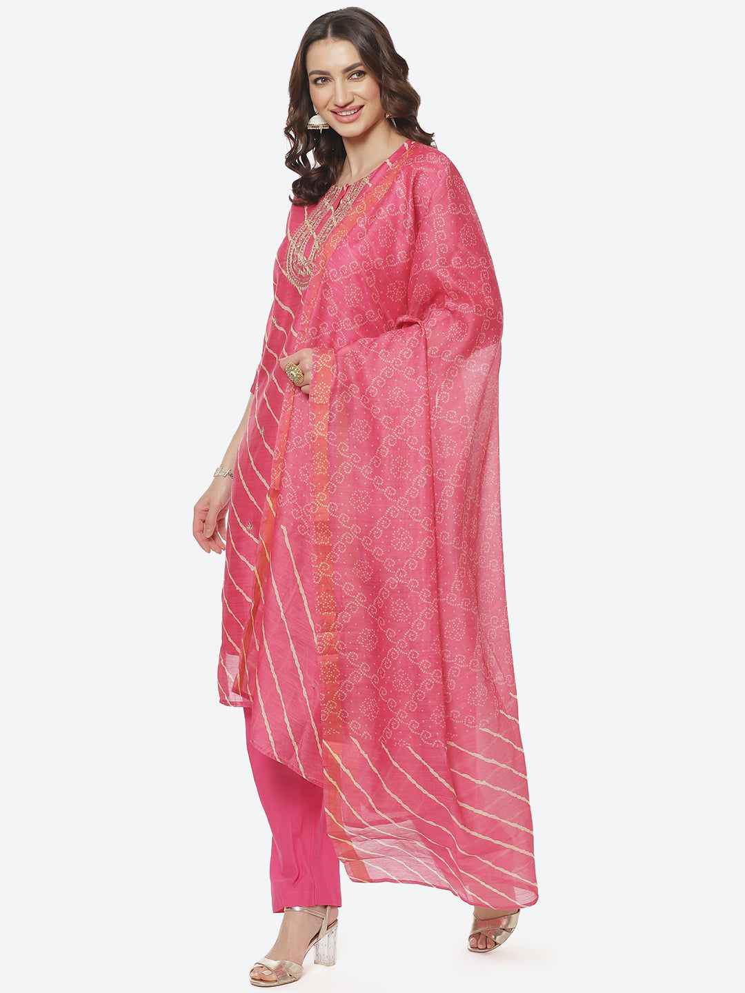 Embroidered Cotton Salwar Kameez Stitched Suit With Chanderi Dupatta
