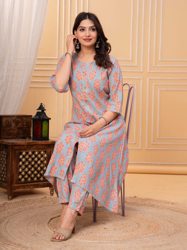 Printed Cotton Blend Kurta With Pant