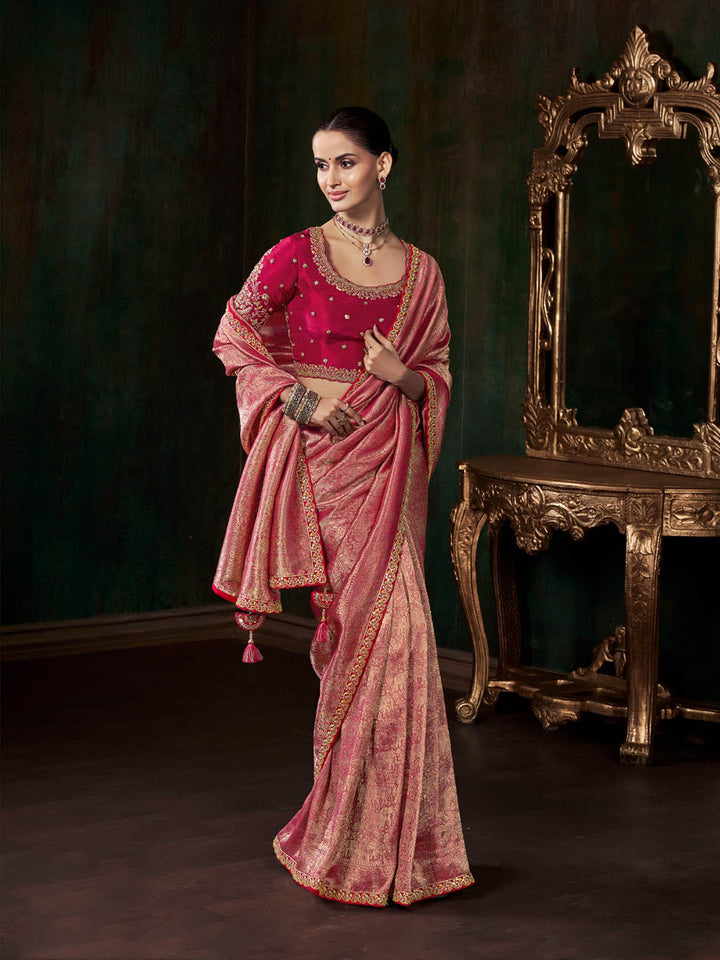 Woven Design &amp; Embroidered Border Art Silk Saree