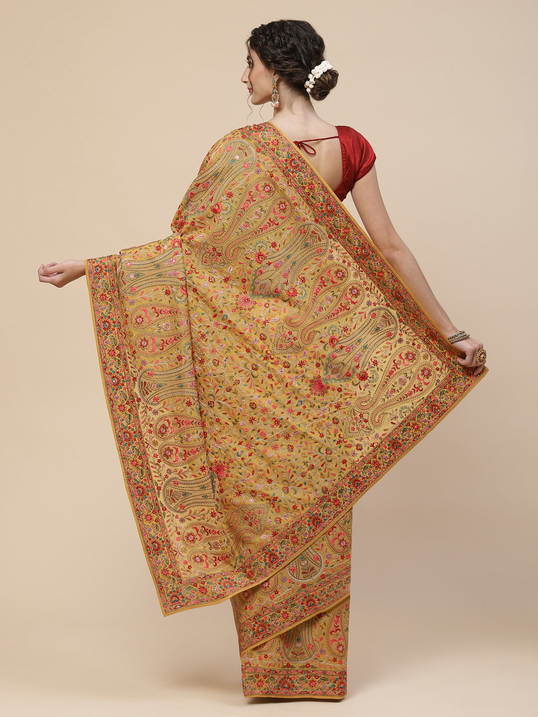 Resham Jaal Crepe Embroidered Saree