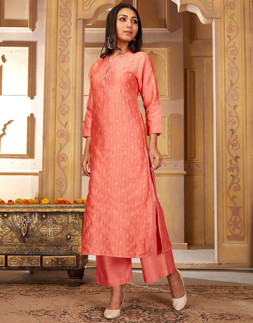 Embroidered Chanderi Kurti with Palazzo