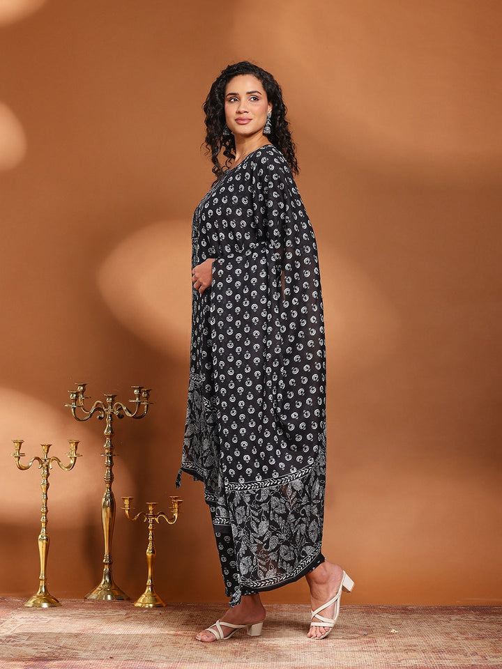 Printed Cotton Kurta With Pant &amp; Dupatta