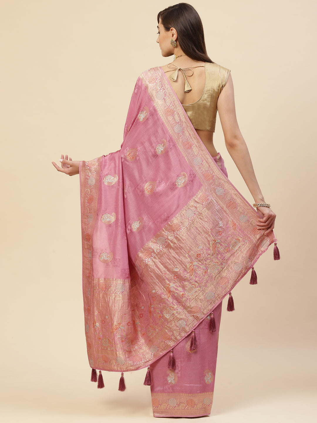Zari Border Booti Banarasi Woven Saree