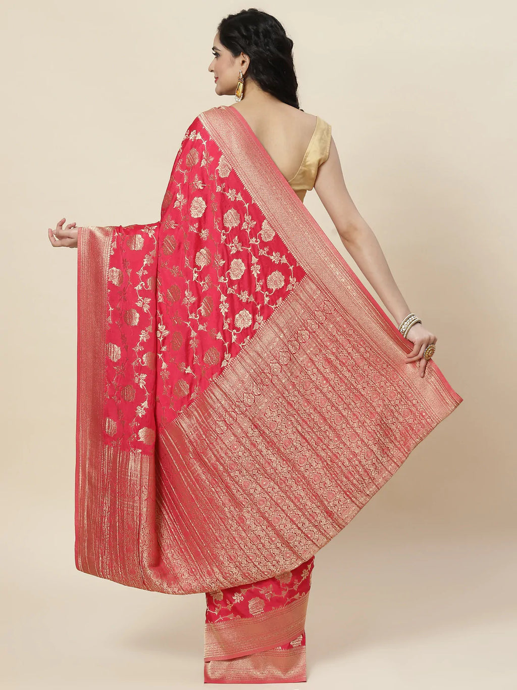 Floral Zari Jaal Georgette Plain Saree
