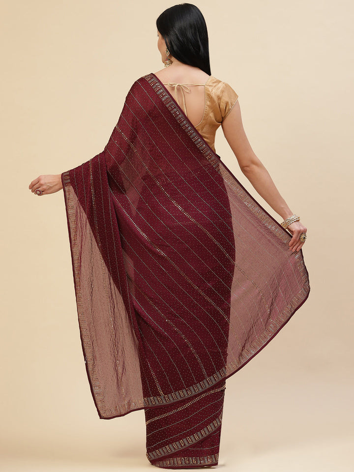 Stone Embroidered Chiffon Saree