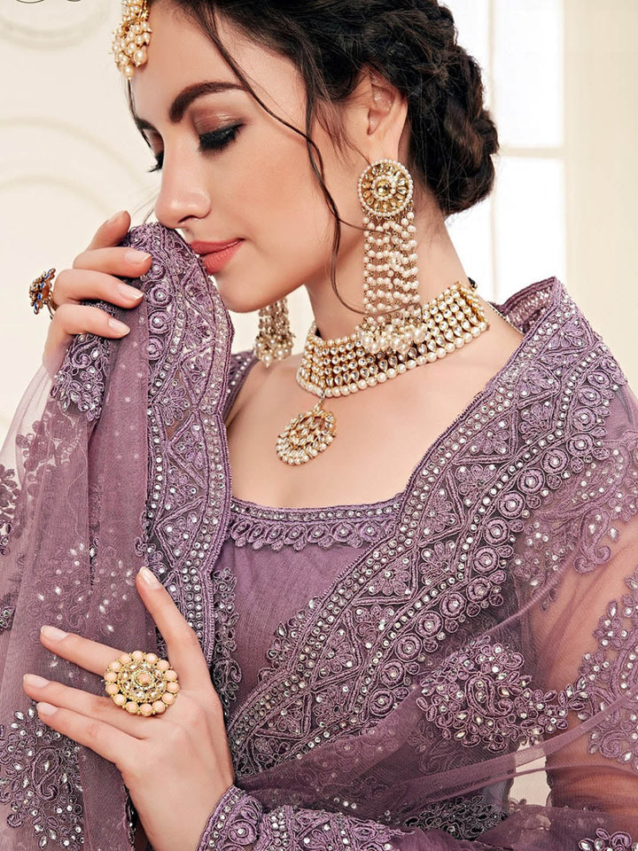 Sequins Embroidery Net Unstitched Lehenga Choli With Dupatta