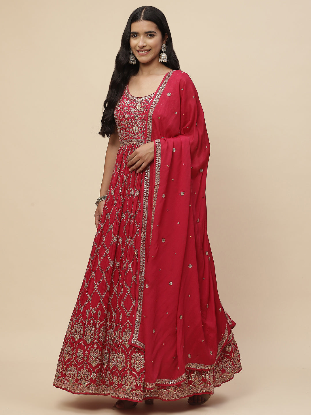 Zari Jaal Crepe Anarkali Kurta With Dupatta