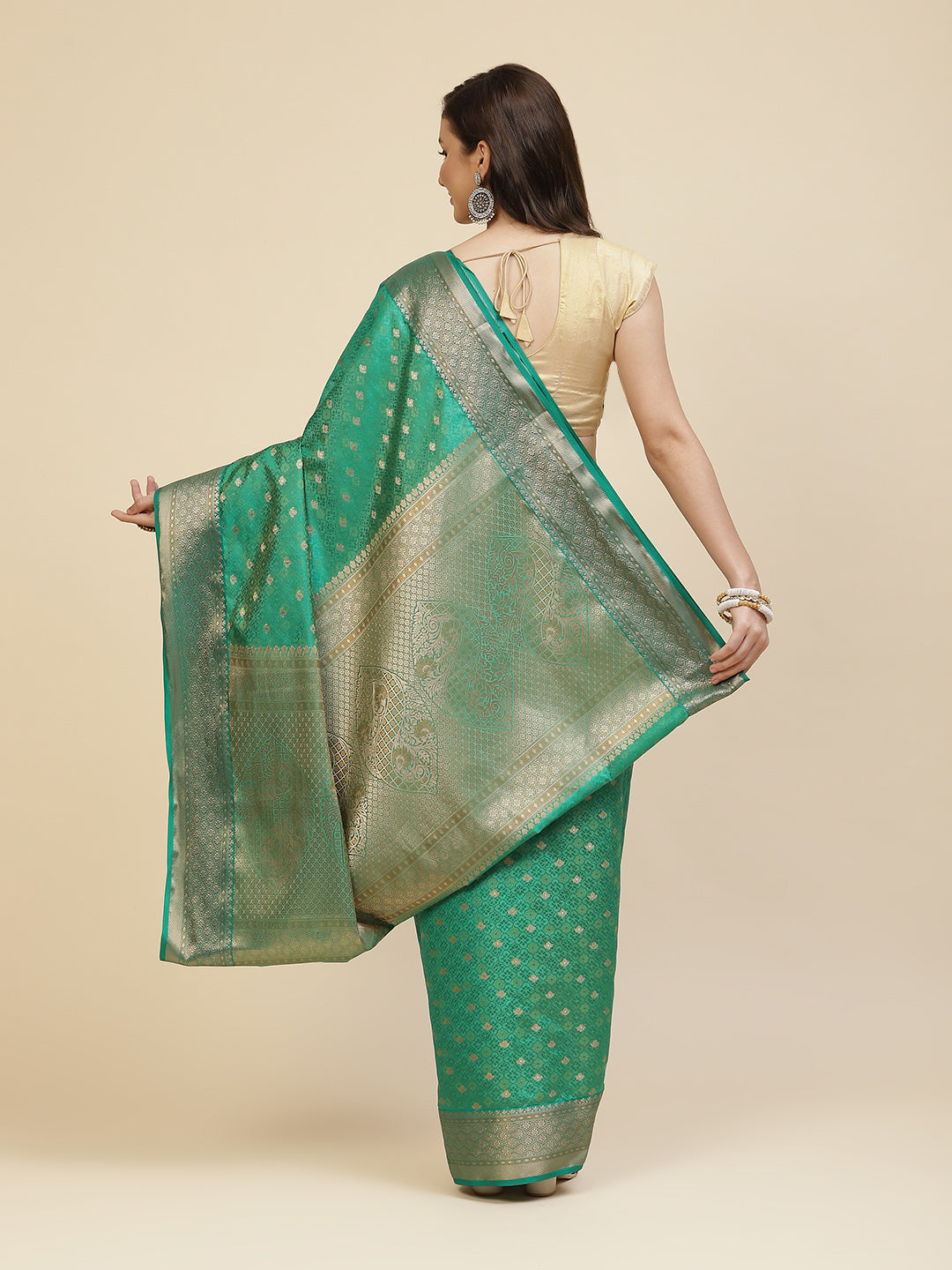 Zari Border Booti Linen Woven Saree