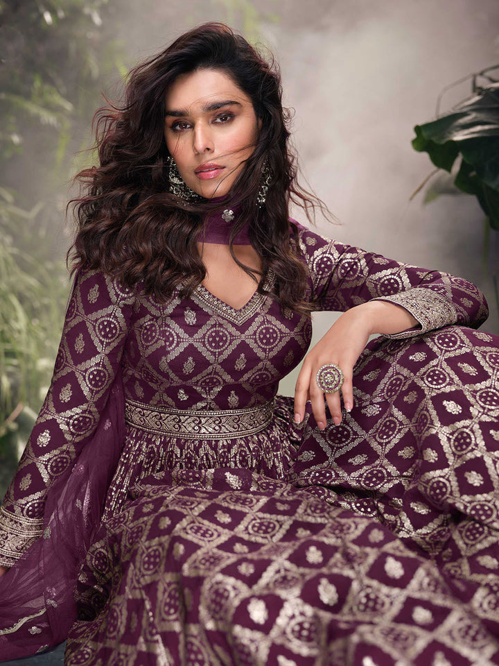 Embroidered Art Silk Suit With Pant &amp; Dupatta
