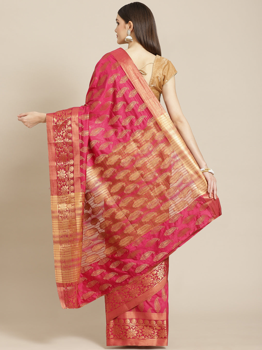 Zari Border Booti Art Handloom Woven Saree