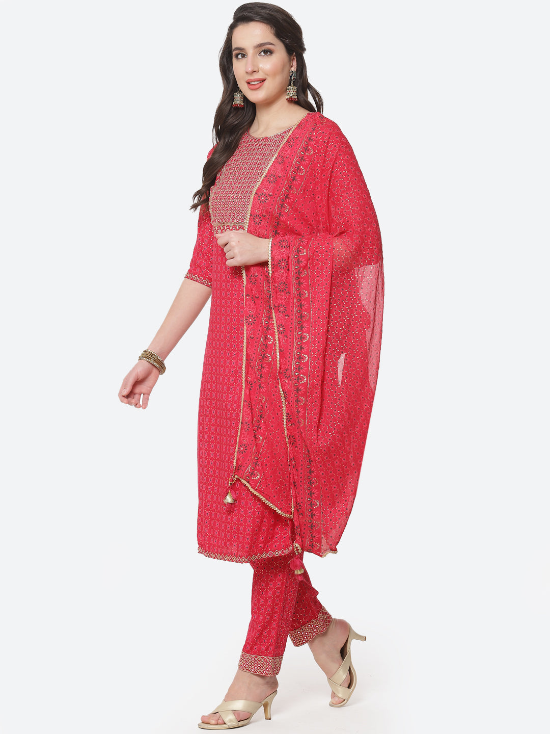 Cotton Kurta With Pant And Chiffon Dupatta