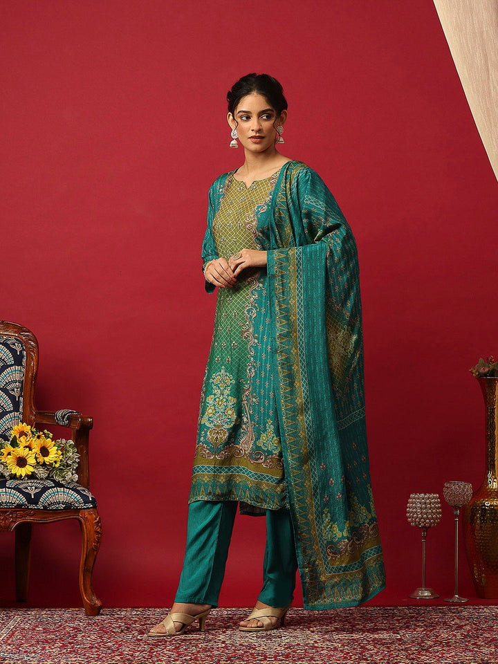 Embroidered Muslin Kurta With Pant &amp; Dupatta