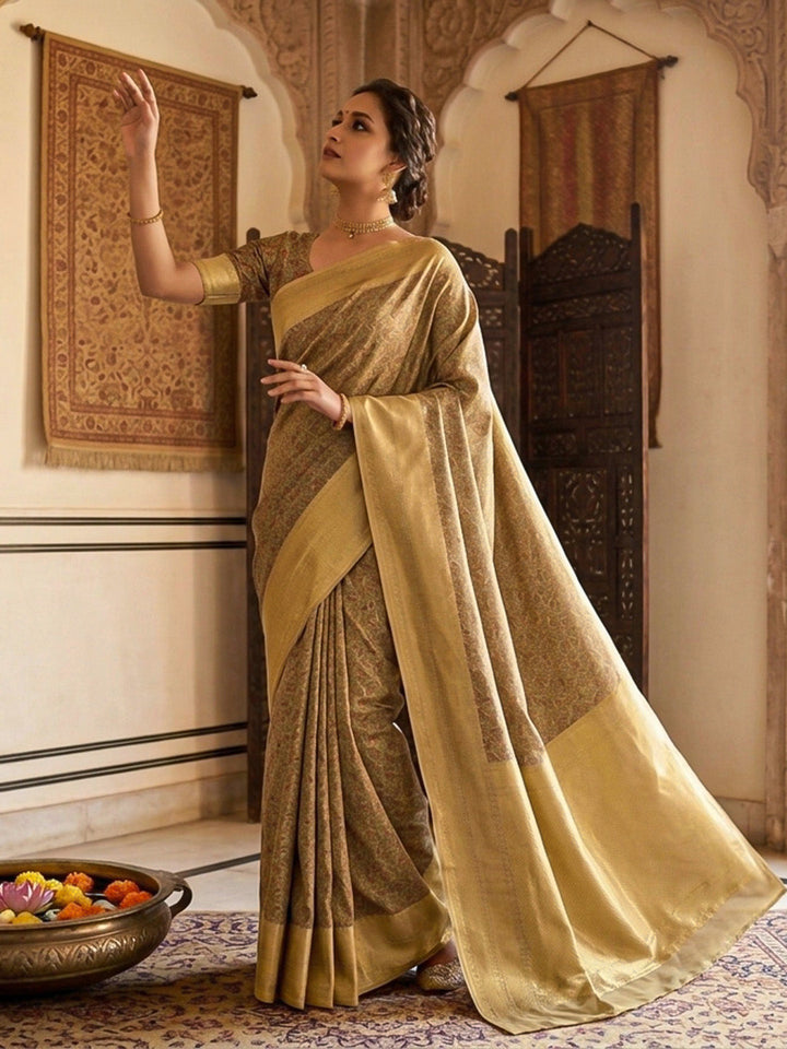 Beige Woven Design Satan Resham Banarasi Saree