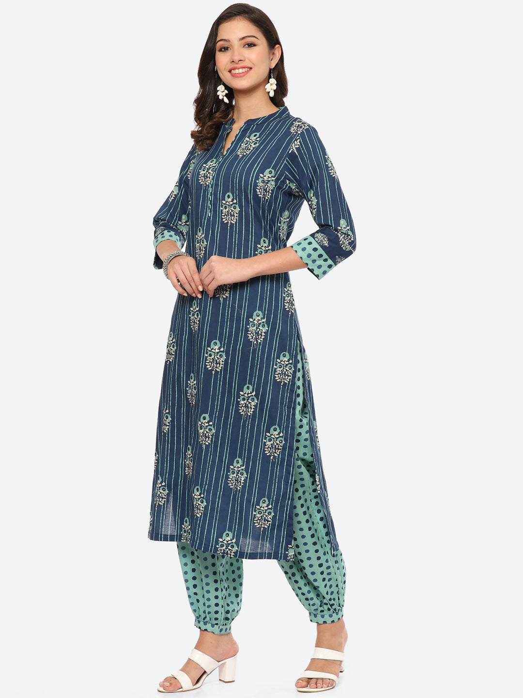 Floral Printed Cotton Kurta With Afgani Pant