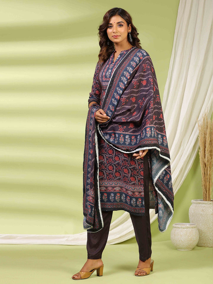 Printed Muslin Kurta With Pants &amp; Dupatta