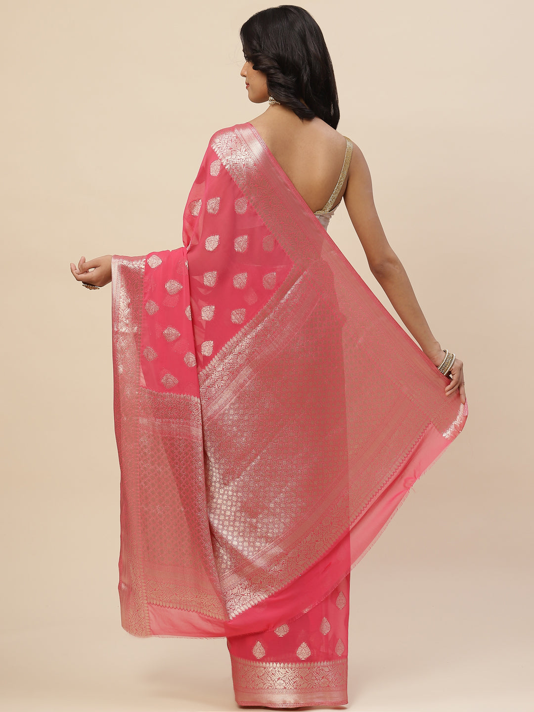 Zari Booti Chiffon Plain Saree