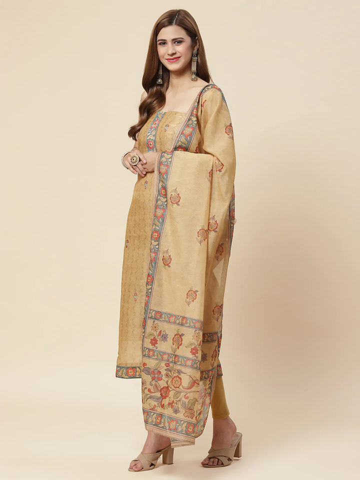 Printed Chanderi Unstitched Suit Piece With Dupatta