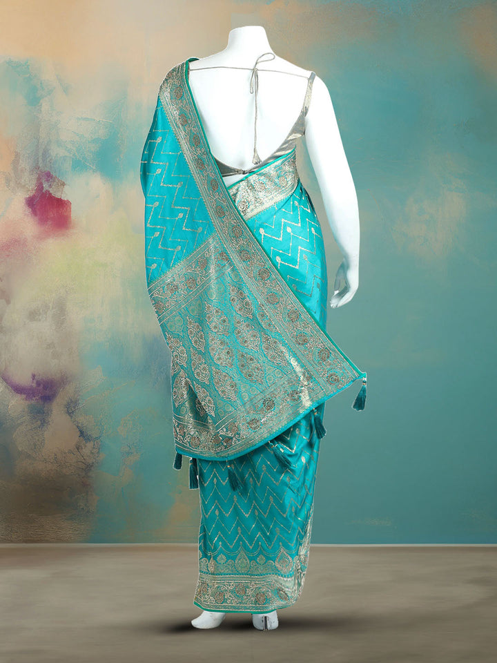 Woven Design &amp; Embellished Border Satin Saree