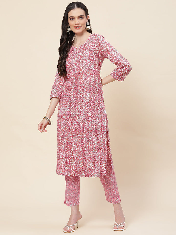 Printed Cotton Kurta With Pants