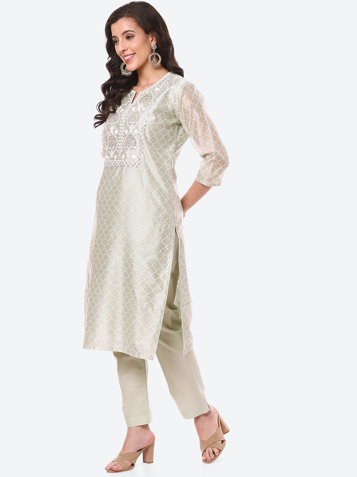 Sequence Work Printed Chanderi Kurta With Pant