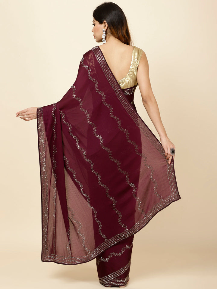 Stone Embroidered Chiffon Saree