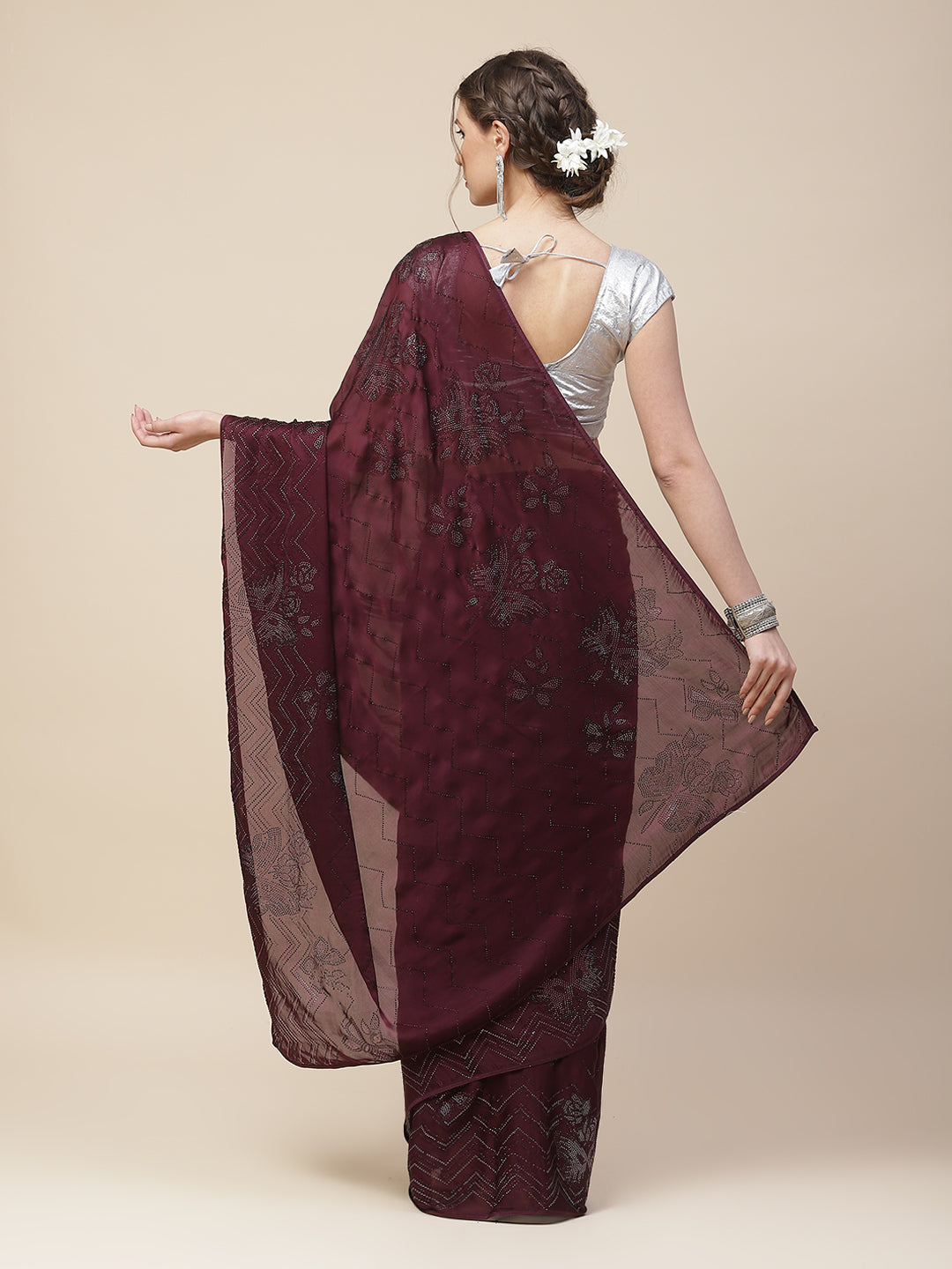Stone Embroidered Satin Saree