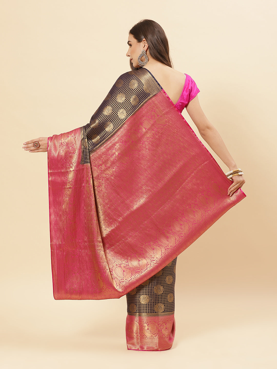 Brocade Zari Jaal Art Handloom Saree With Running Blouse