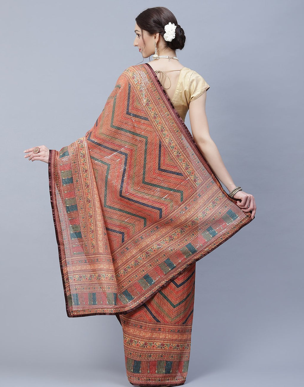Printed Organza Saree with Sequence Work