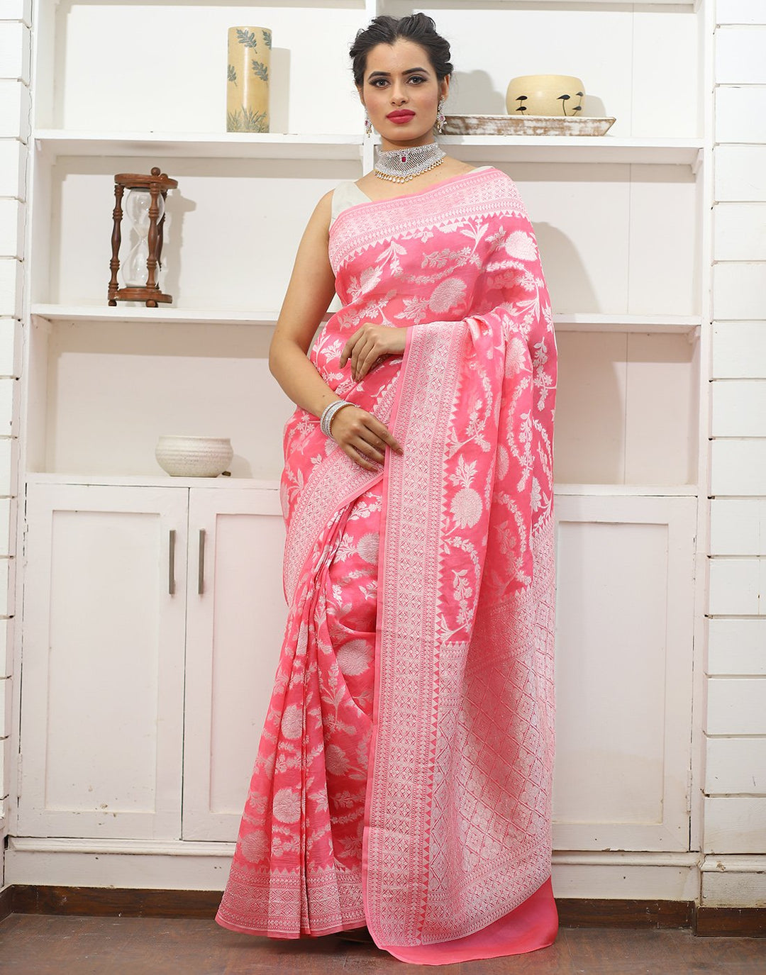 MBZ Meena Bazaar-ORGANZA HAND WOVEN SAREE