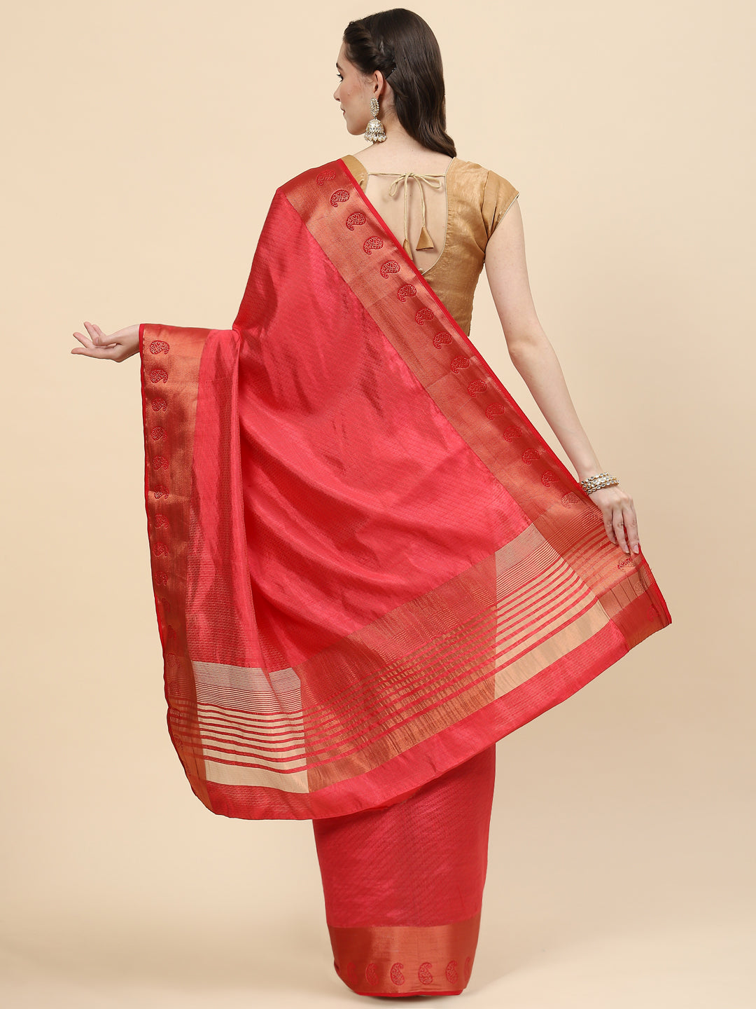 Plain Zari Border Handloom Woven Saree