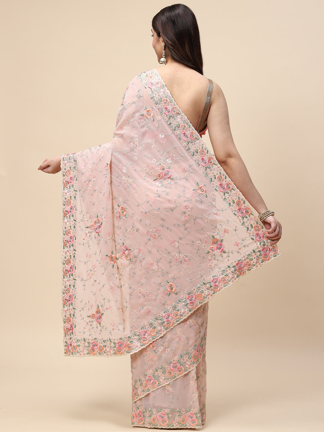 Floral Resham Jaal Embroidered Georgette Saree