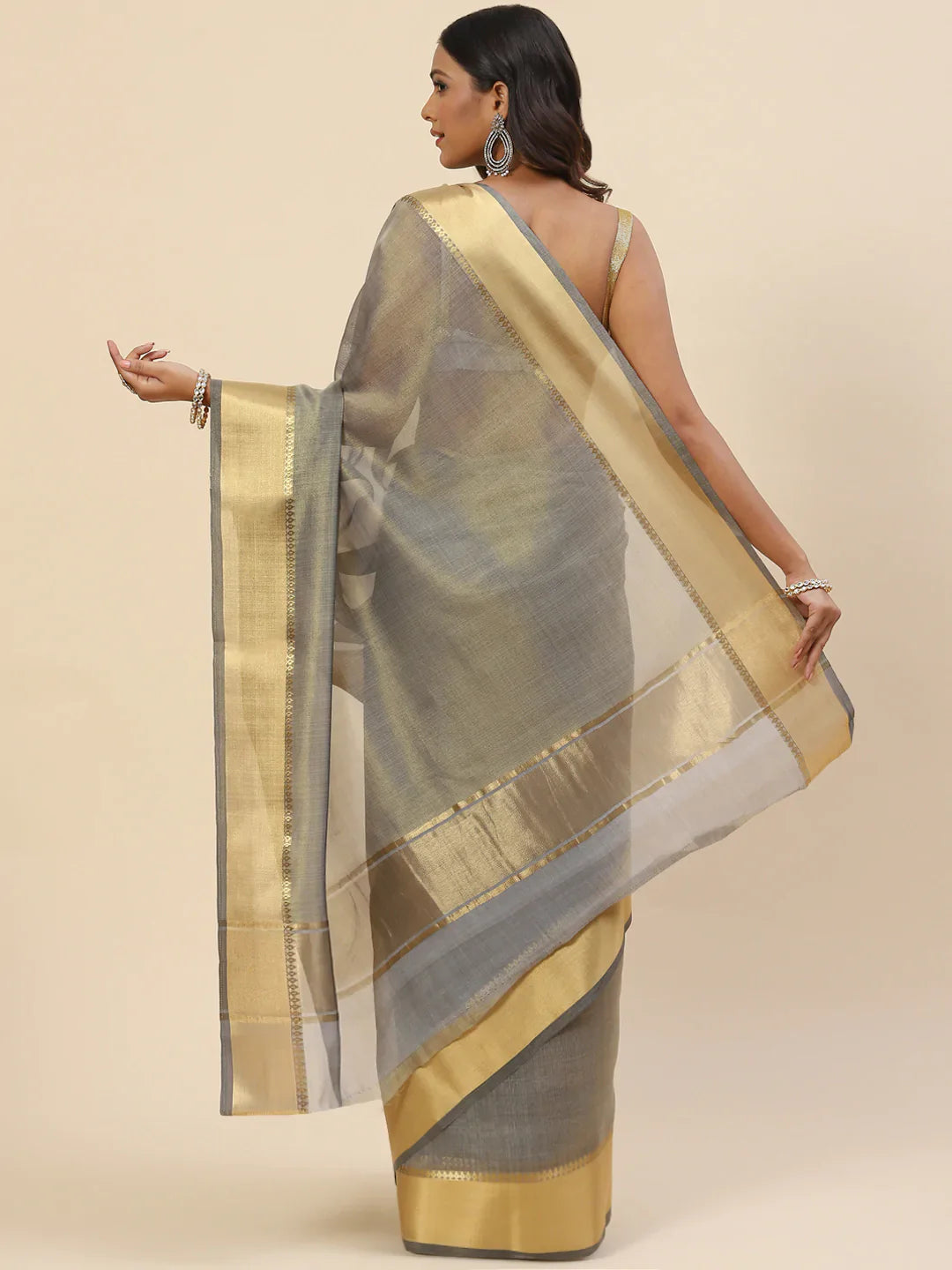 Plain Zari Border Handloom Woven Saree