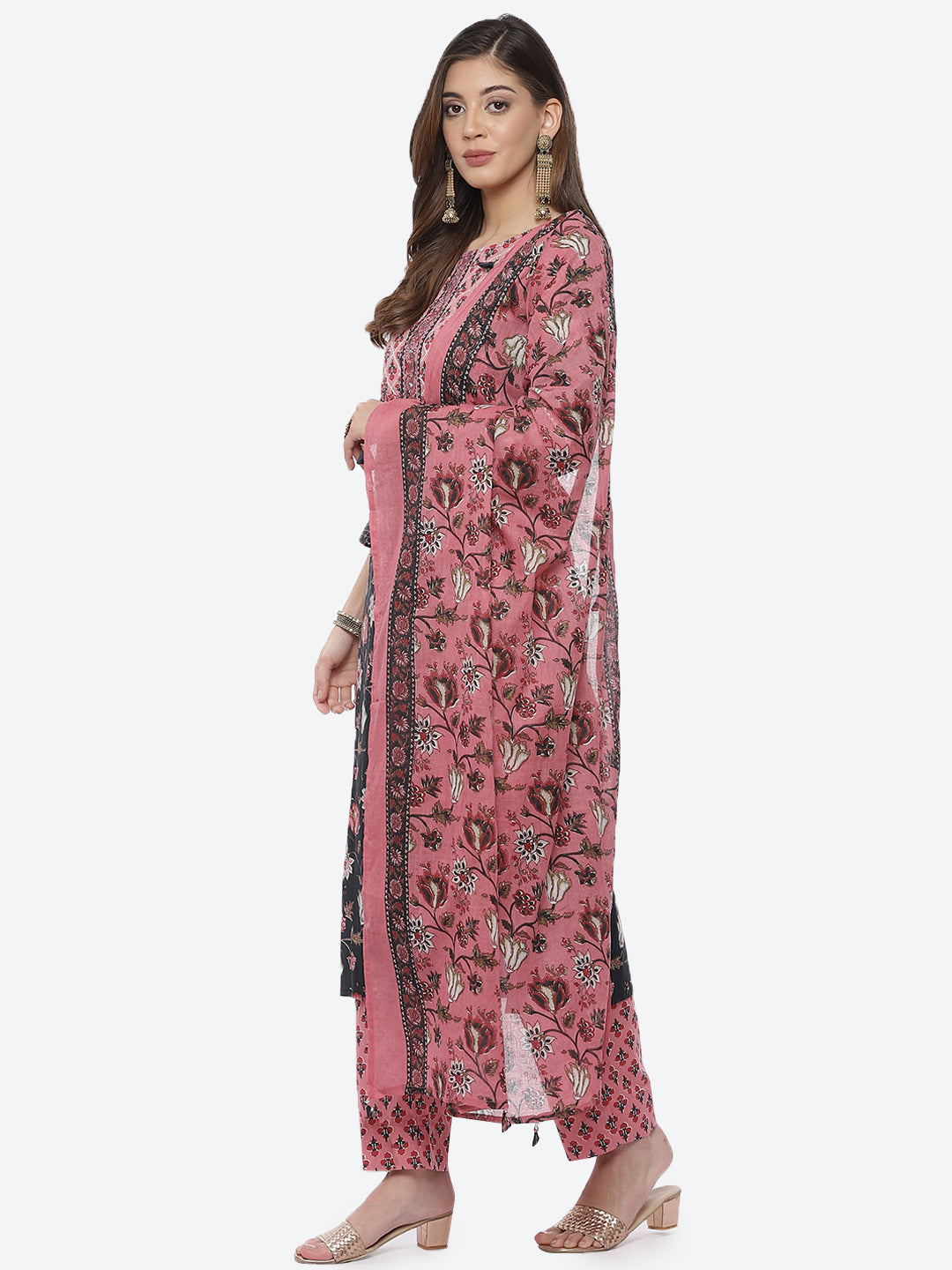 Floral Printed Cotton Stitched Salwar Kameez With Printed Cotton Dupatta