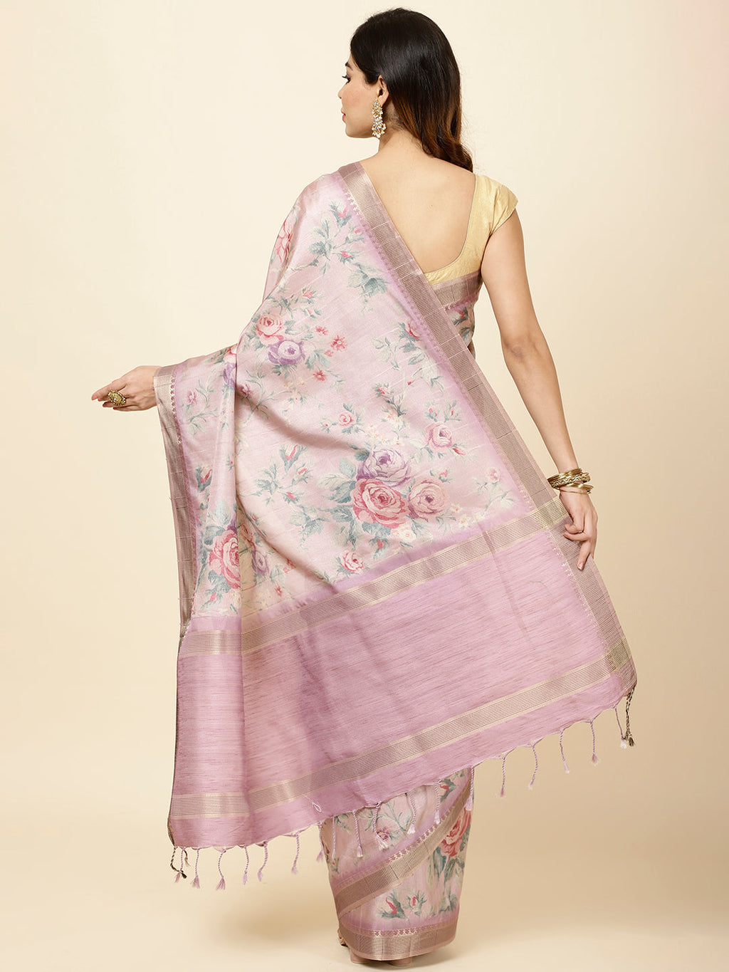 Digitally Floral Printed Tussar Saree