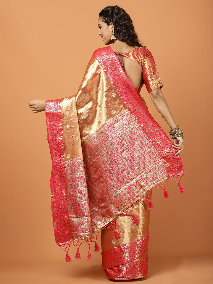 Plain Zari Border Banarasi Woven Saree