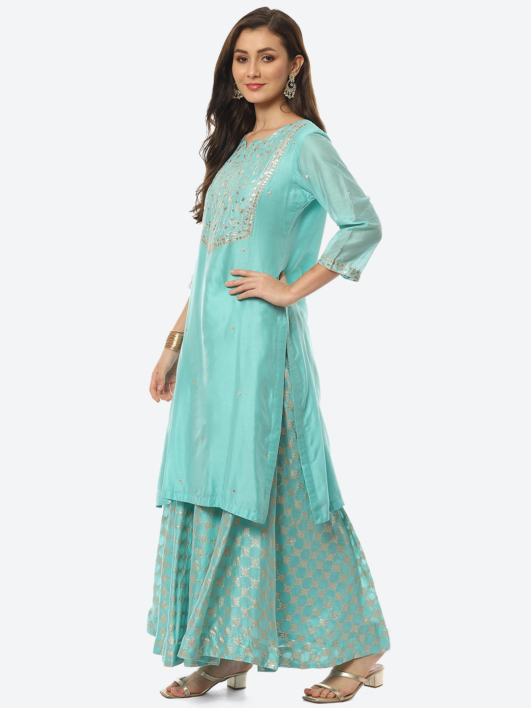 Embroidered Chanderi Kurta With Skirt