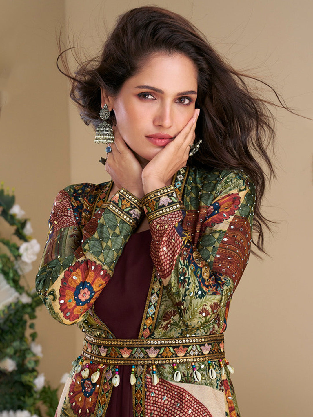 Embroidered Georgette Suit &amp; Pant With Jacket