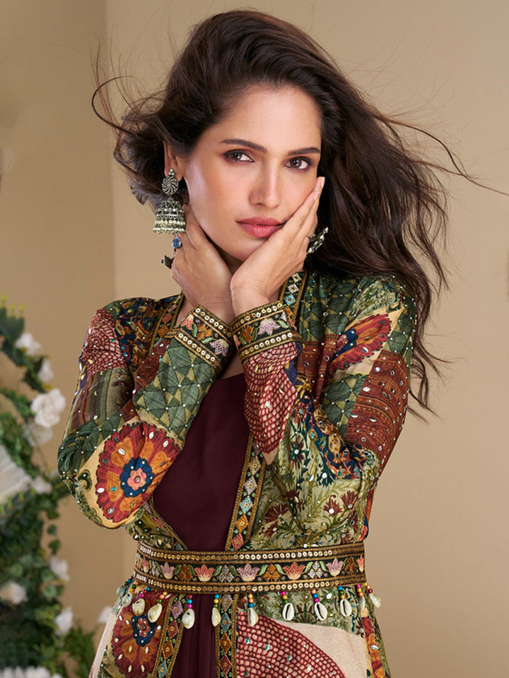 Embroidered Georgette Suit &amp; Pant With Jacket