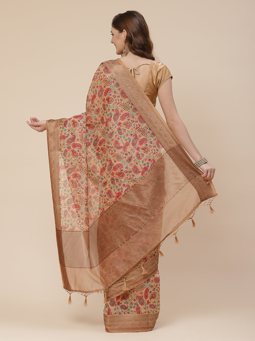 Printed Banarasi Border Pallu Cotton Saree