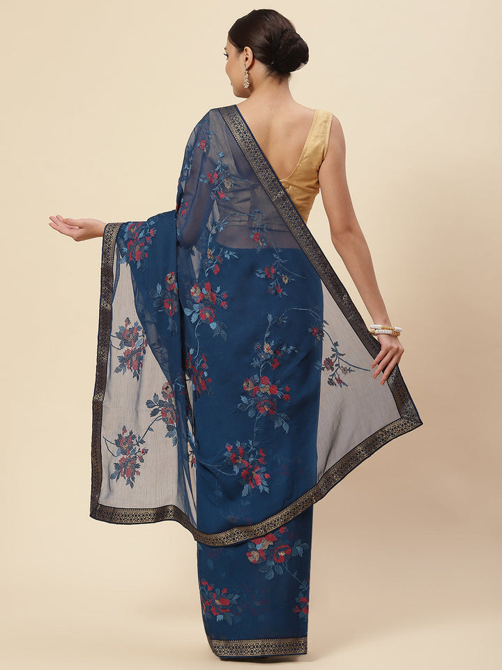 Resham Jaal Embroidered Chiffon Saree