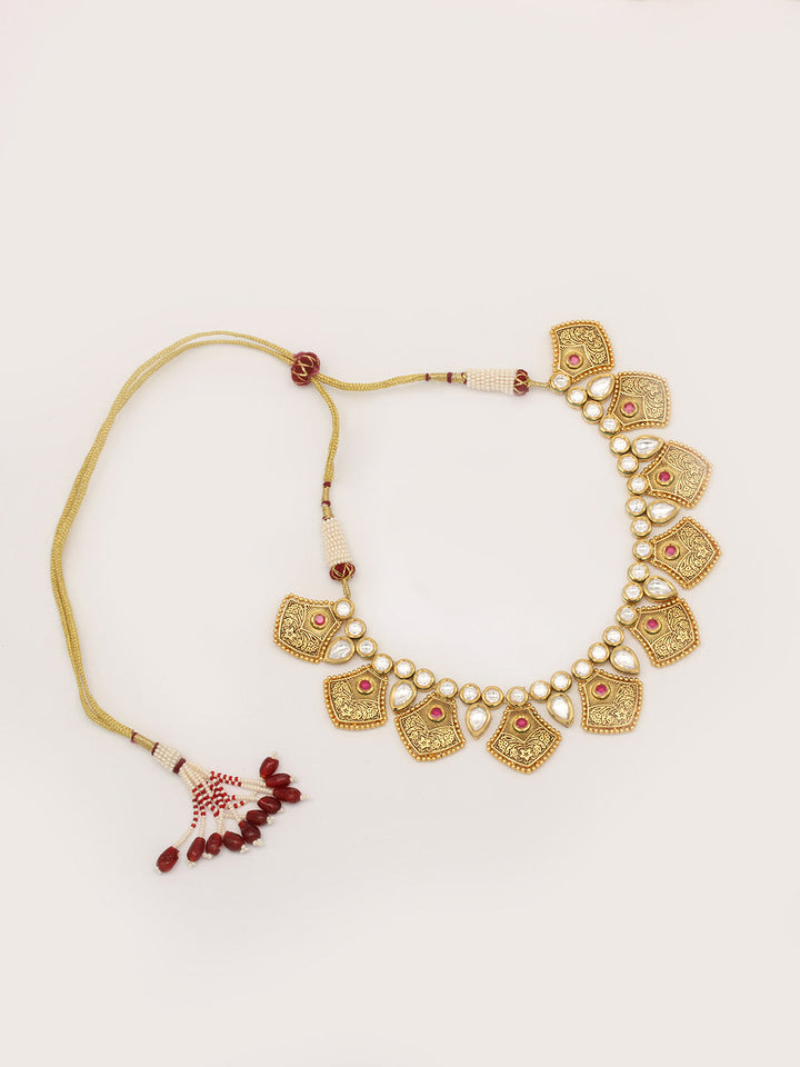 Gold Plated Kundan Necklace With Earrings