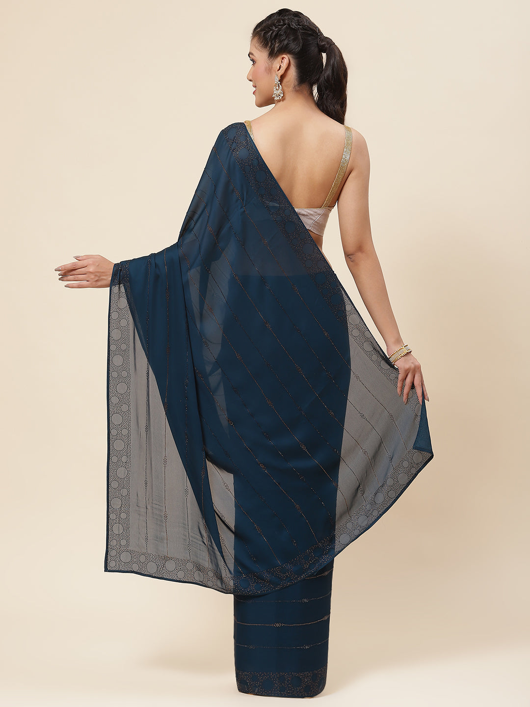 Stone Embroidered Satin Saree