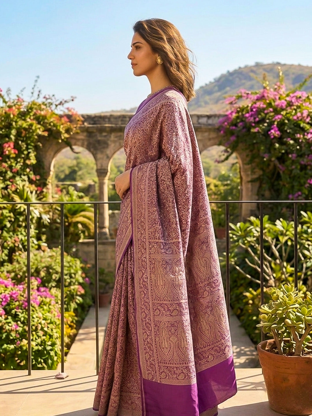 Lavender Woven Design Satan Resham Banarasi Saree