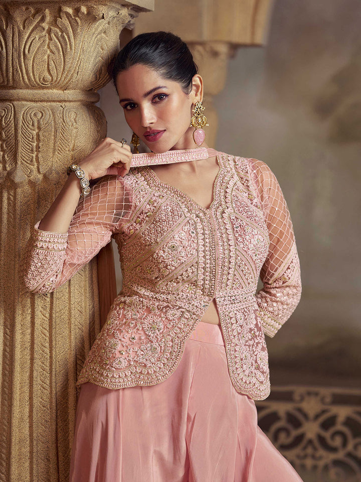 Embroidered Art Silk Kurti With Gharara &amp; Dupatta